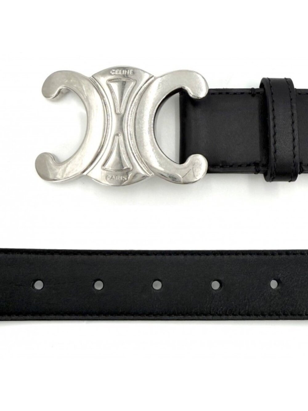 Celine Belt Triomphe Simple Leather Black Silver - Picture 2 of 6